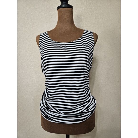 White House Black Market Tops - White House Black Market Women’s Knit Tank Top Black White Gold Trim Size M